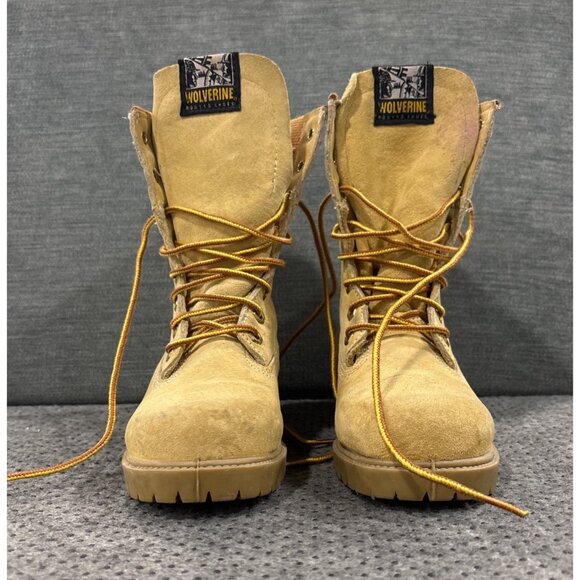 Wolverine Shoes - Wolverine Tan Lace-Up Work Boots Size 5 Suede Upper Rubber Sole Womens